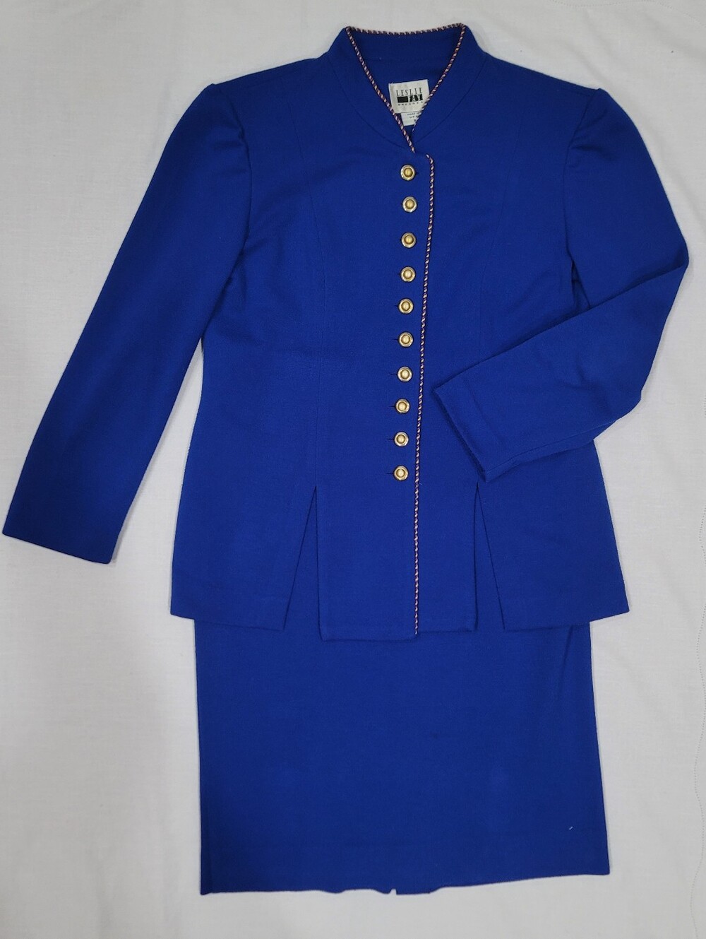 Leslie Fay Royal Blue Skirt Suit with Gold Buttons